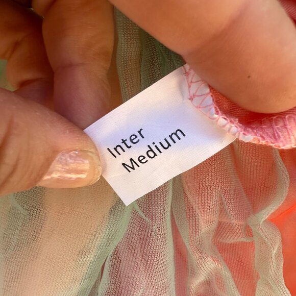 Sequin Dance Costume With Floral Applique & Multicolor Chiffon Skirt Girls Inter - Picture 3 of 10